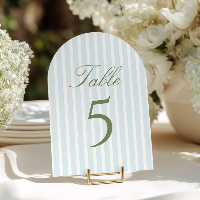 Elegant Blue Stripes Wedding Table Number (Creator Uploaded)