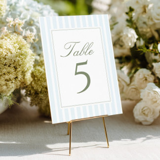 Elegant Blue Stripes Wedding Table Number