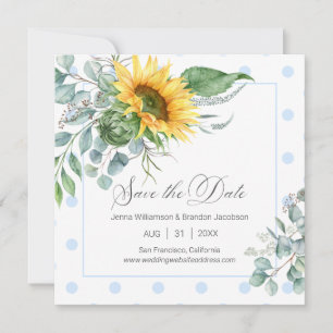 Elegant Blue Sunflower Eucalyptus Save the Date