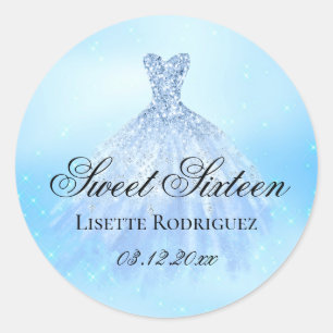 Elegant Blue Sweet 16 Birthday Party Classic Round Sticker