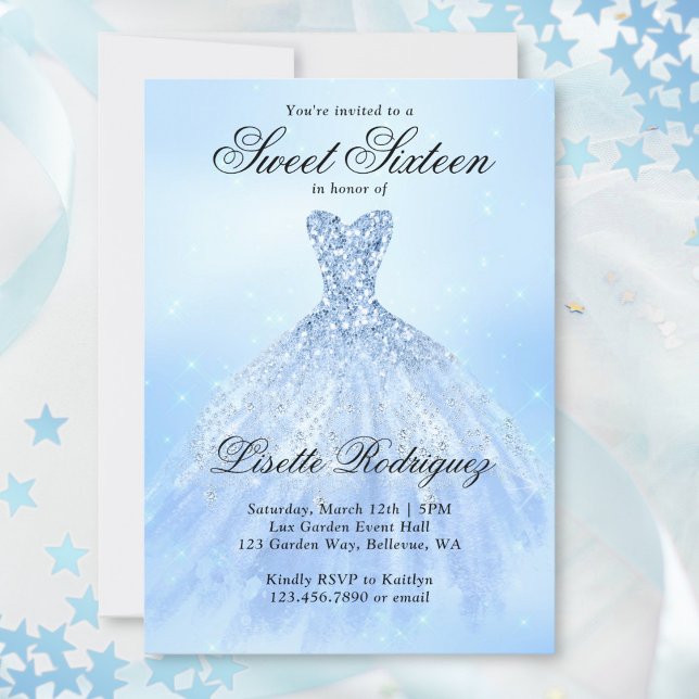 Elegant Blue Sweet Sixteen 16th Birthday Party Invitation (Creator Uploaded)