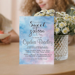 Elegant Blue Sweet Sixteen Birthday Party Invitation