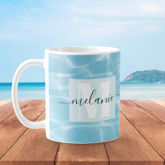 Elegant Blue Swimming Monogram Script  Coffee Mug