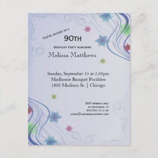Elegant Blue Swirls And Colourful Waterflowers Invitation
