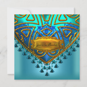Elegant Blue Teal Aqua Gold All Occasions Invitation