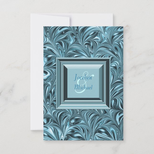 Elegant Blue Teal Blue Wedding RSVP (Front)