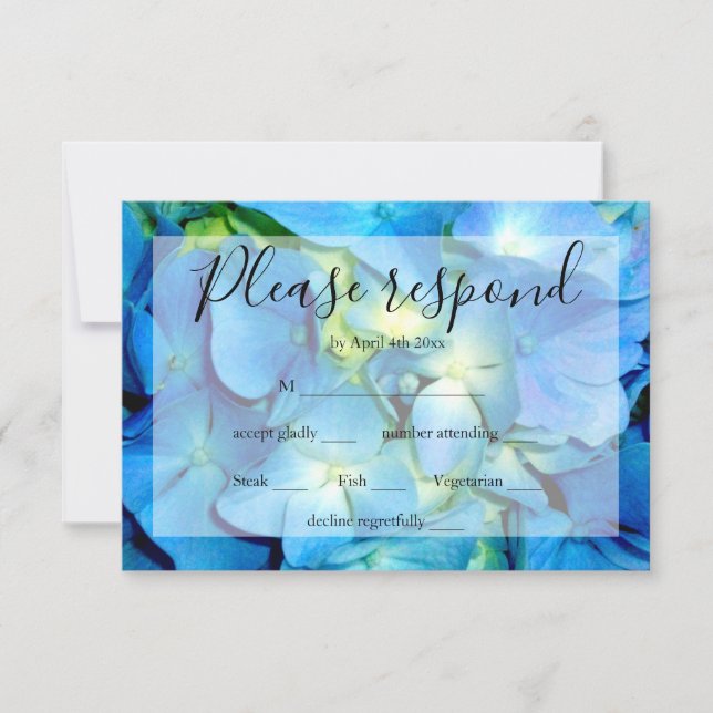 Elegant blue teal floral hydrangeas blue rose RSVP (Front)