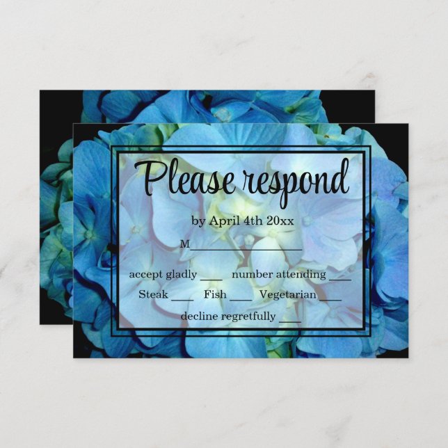 Elegant blue teal floral hydrangeas blue rose RSVP (Front/Back)