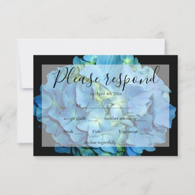 Elegant blue teal floral hydrangeas blue rose RSVP Card (Front)