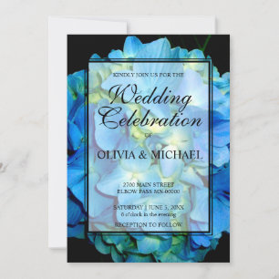 Elegant blue teal floral hydrangeas blue roses invitation