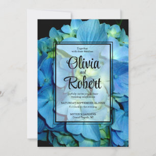 Elegant blue teal floral hydrangeas blue roses invitation