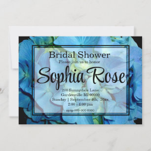 Elegant blue teal floral hydrangeas blue roses invitation