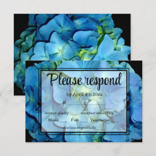 Elegant blue teal floral hydrangeas blue roses RSVP card
