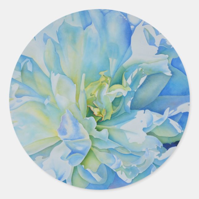 Elegant blue teal floral watercolor  classic round sticker (Front)
