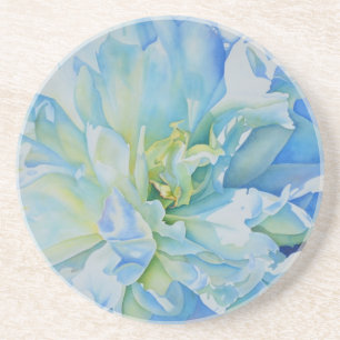 Elegant blue teal floral watercolor coaster