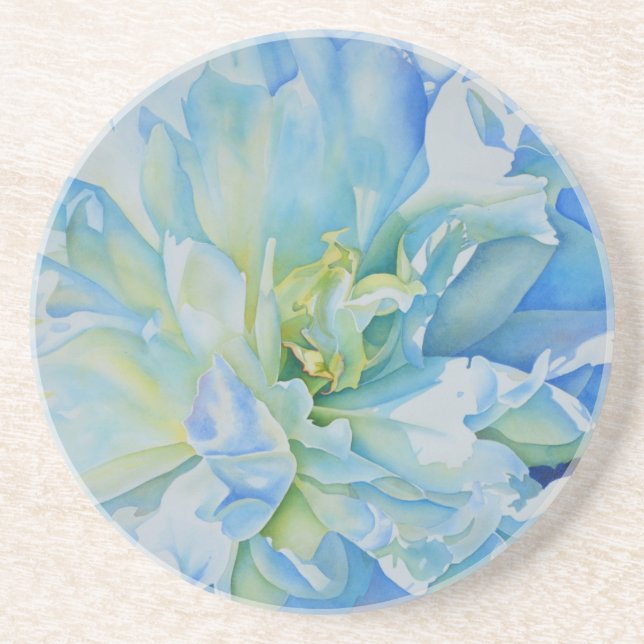 Elegant blue teal floral watercolor  coaster (Front)