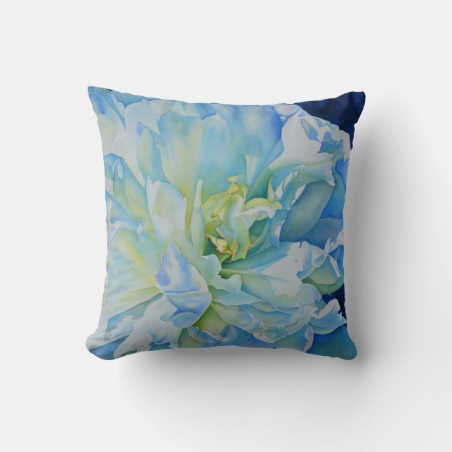 Elegant blue teal floral watercolor  cushion (Front)