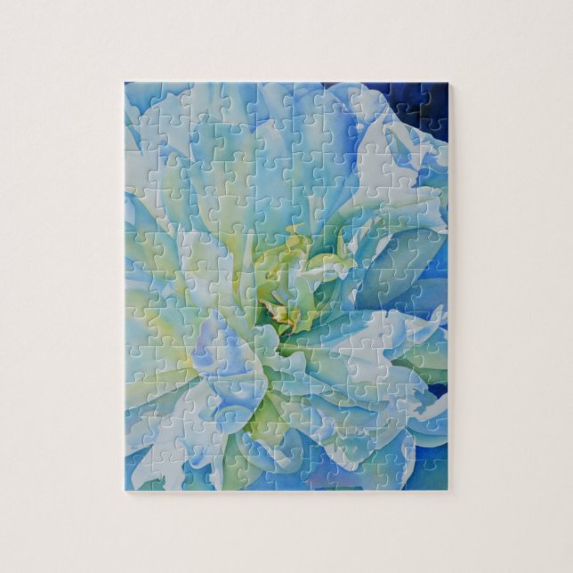 Elegant blue teal floral watercolor  jigsaw puzzle (Vertical)