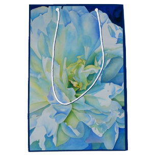 Elegant blue teal floral watercolor  medium gift bag