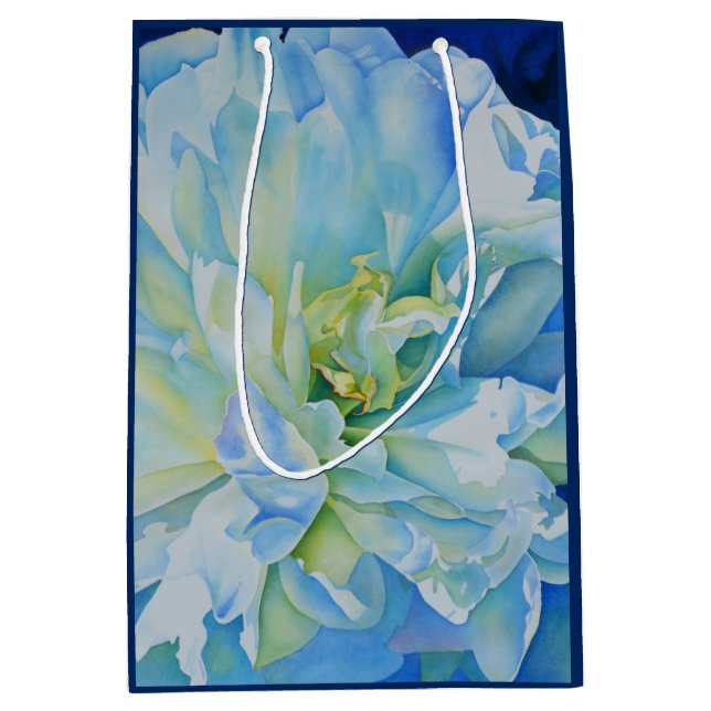 Elegant blue teal floral watercolor  medium gift bag (Front)