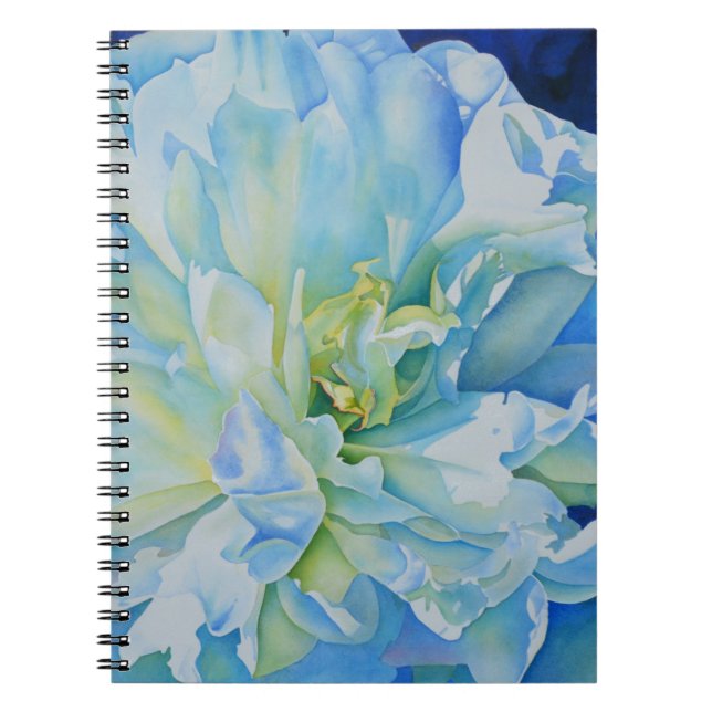 Elegant blue teal floral watercolor  notebook (Front)