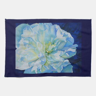 Elegant blue teal floral watercolor  tea towel