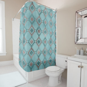 Elegant Blue Teal Southwestern Diamond Pattern Shower Curtain