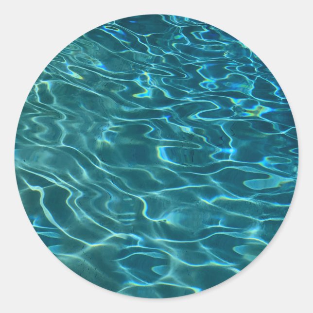 Elegant blue teal water pattern ocean lake waves classic round sticker (Front)