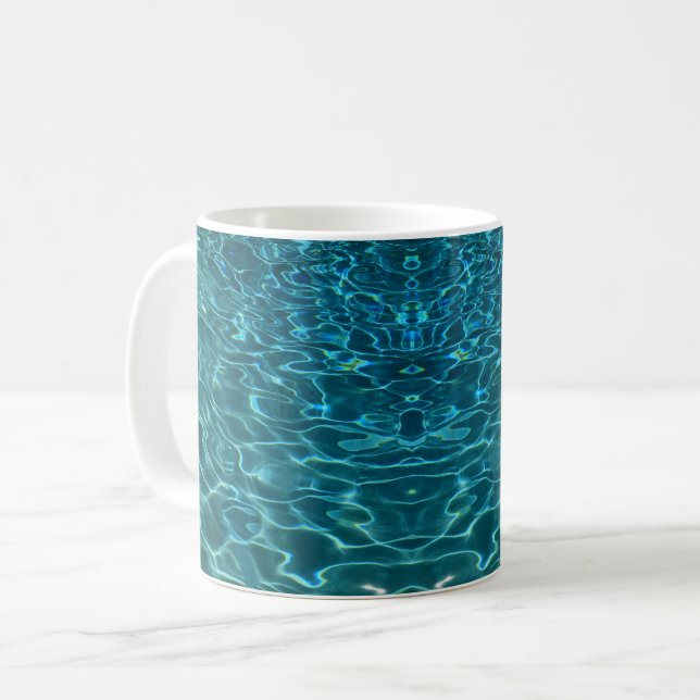 Elegant blue teal water pattern ocean lake waves coffee mug (Front Left)