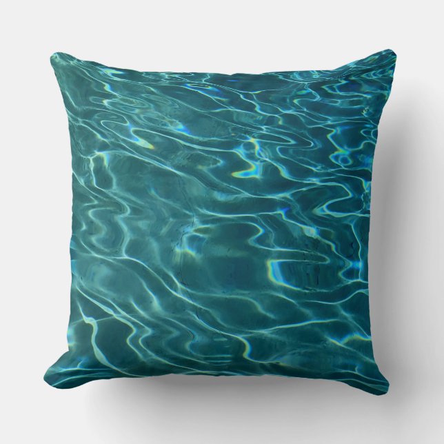 Elegant blue teal water pattern ocean lake waves cushion (Front)