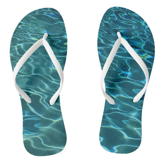 Elegant blue teal water pattern ocean lake waves flip flops (Footbed)