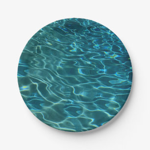 Elegant blue teal water pattern ocean lake waves paper plate