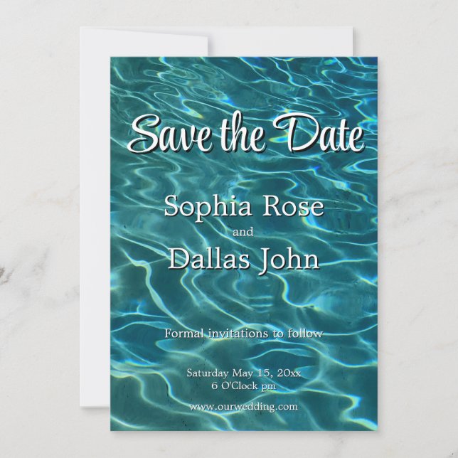 Elegant blue teal water pattern ocean lake waves save the date (Front)