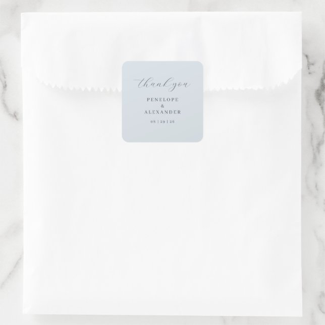 Elegant Blue Thank You Card Square Sticker (Bag)
