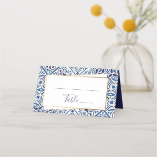 Elegant Blue tiles and gold Place Card