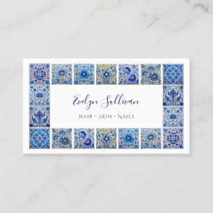 Elegant blue tiles frame business card