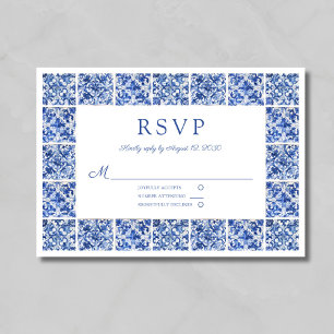 Elegant Blue Tiles Wedding RSVP Card