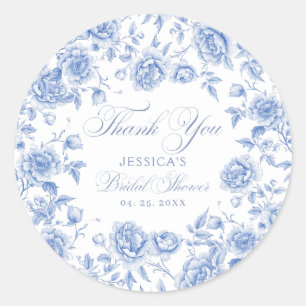Elegant Blue Toile Chinoiserie Bridal Shower Classic Round Sticker