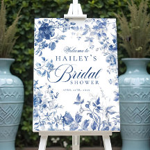 Elegant Blue Toile Chinoiserie Bridal Shower Sign