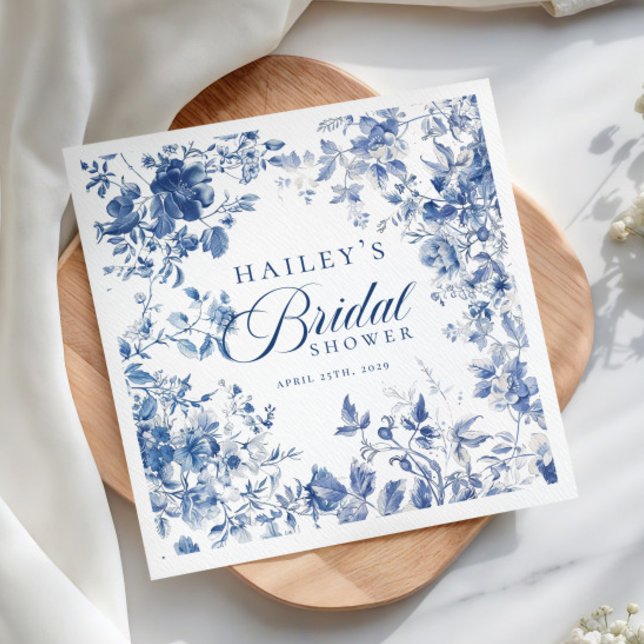 Elegant Blue Toile Chinoiserie Bridal Shower Sign Napkin (Creator Uploaded)