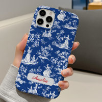 Elegant blue toile chinoiserie floral monogram