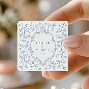 Elegant Blue Toile Crest Wedding Sticker