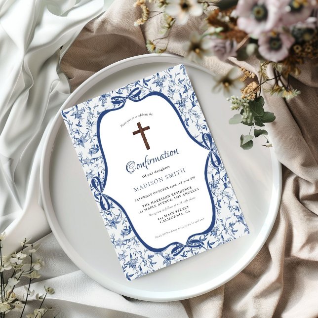 Elegant Blue Toile de jouy  baptism Invitation (Creator Uploaded)