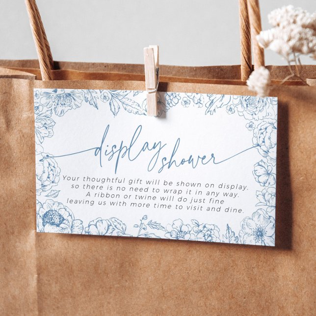 Elegant Blue Toile de Jouy Bridal Display Shower Enclosure Card (Display shower enclosure card for an elegant french bridal shower with blue toile de jouy pattern)