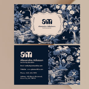 Elegant Blue Toile De Jouy Business Card