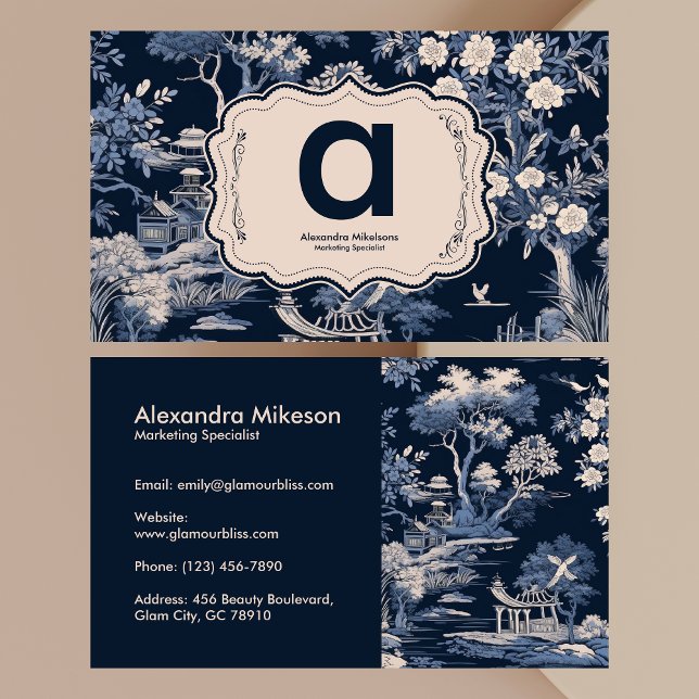 Elegant Blue Toile De Jouy  Business Card (Creator Uploaded)