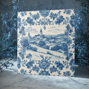 Elegant Blue Toile De Jouy Rustic Country Garden  Tile