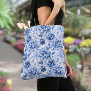 Elegant Blue Toile de Jouy Tote Bag