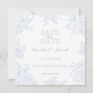 Elegant Blue Toile Floral Square Save the Date  Invitation