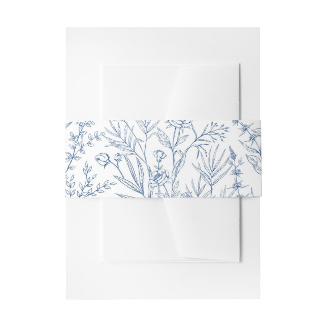 Elegant Blue Toile French Floral Invitation Belly Band (Front Example)